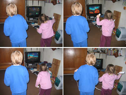 Kinder spielen Donkey Kong Jet Race auf der Wii